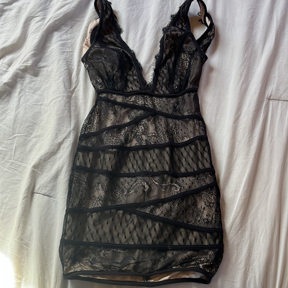 lace bodycon bandage dress v neck open back